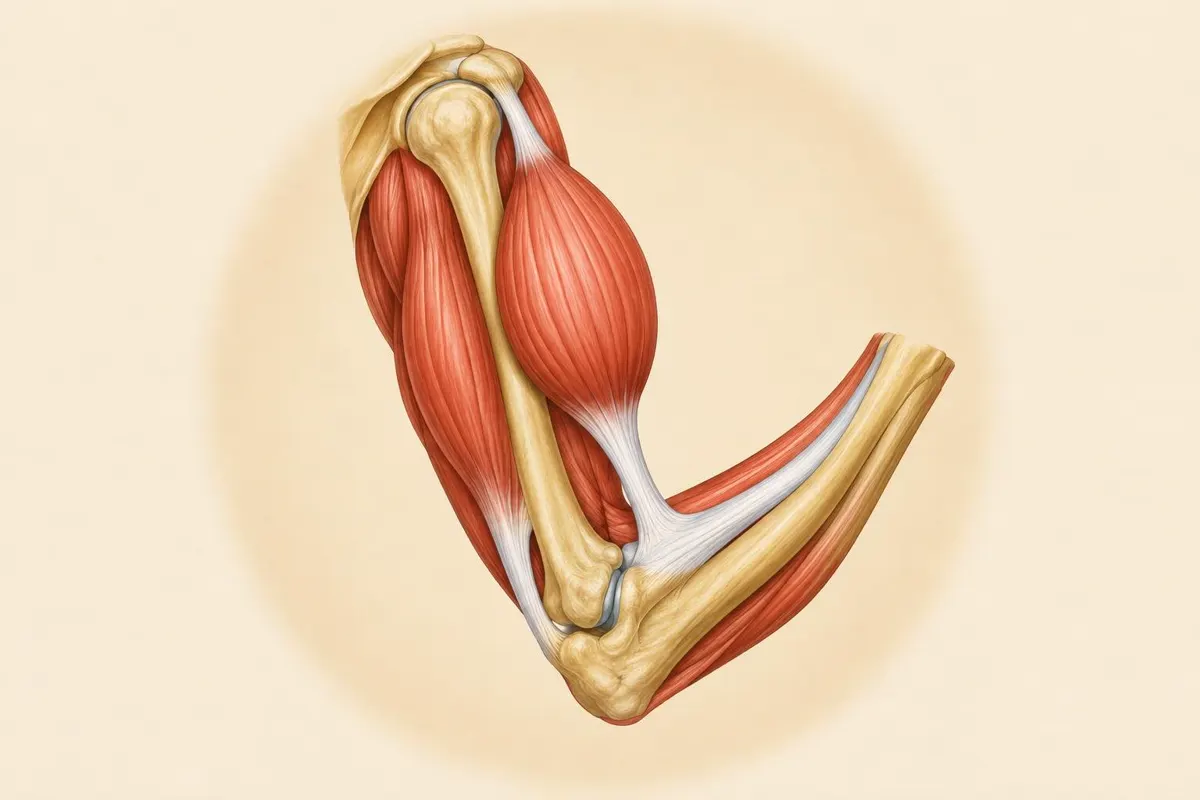 The picture Eddy made for how do muscles move: an arm with the biceps, the triceps, the tendons and the bones, before its labels