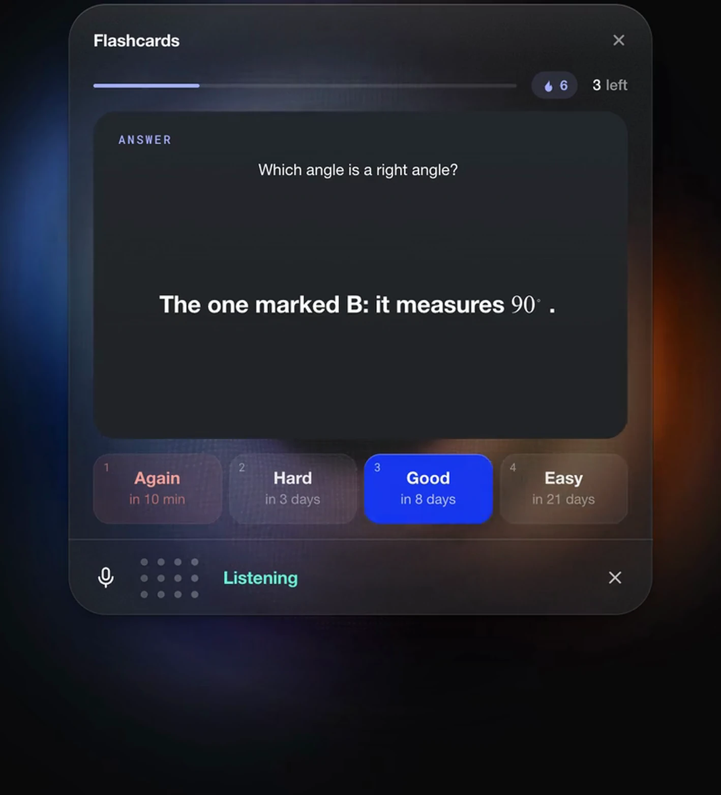 A DuckyHelper flashcard with its answer and the Again, Hard, Good and Easy buttons